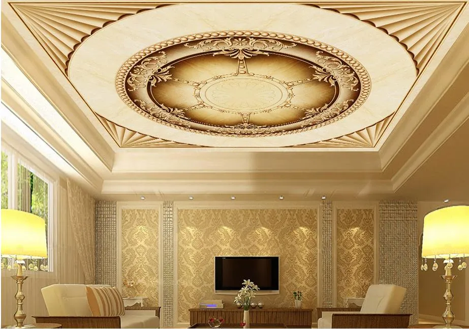 カスタム3D天井の壁紙ヨーロッパスタイルの壮大な3 d天井の壁紙の壁紙リビングルームの寝室の天井壁紙