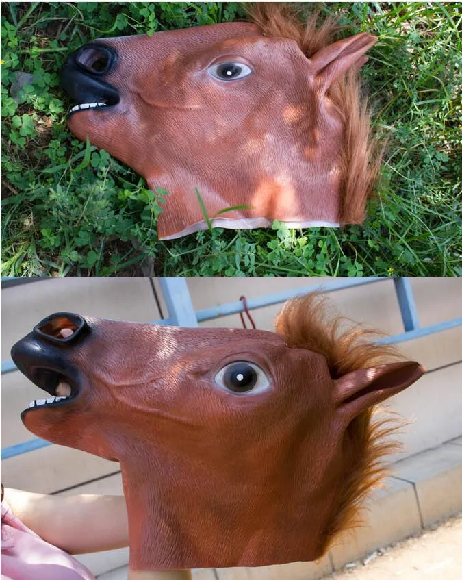divertente maschera testa di cavallo festa testa di animale maschere Halloween Cosplay novità testa di animale maschere in lattice di gomma feste
