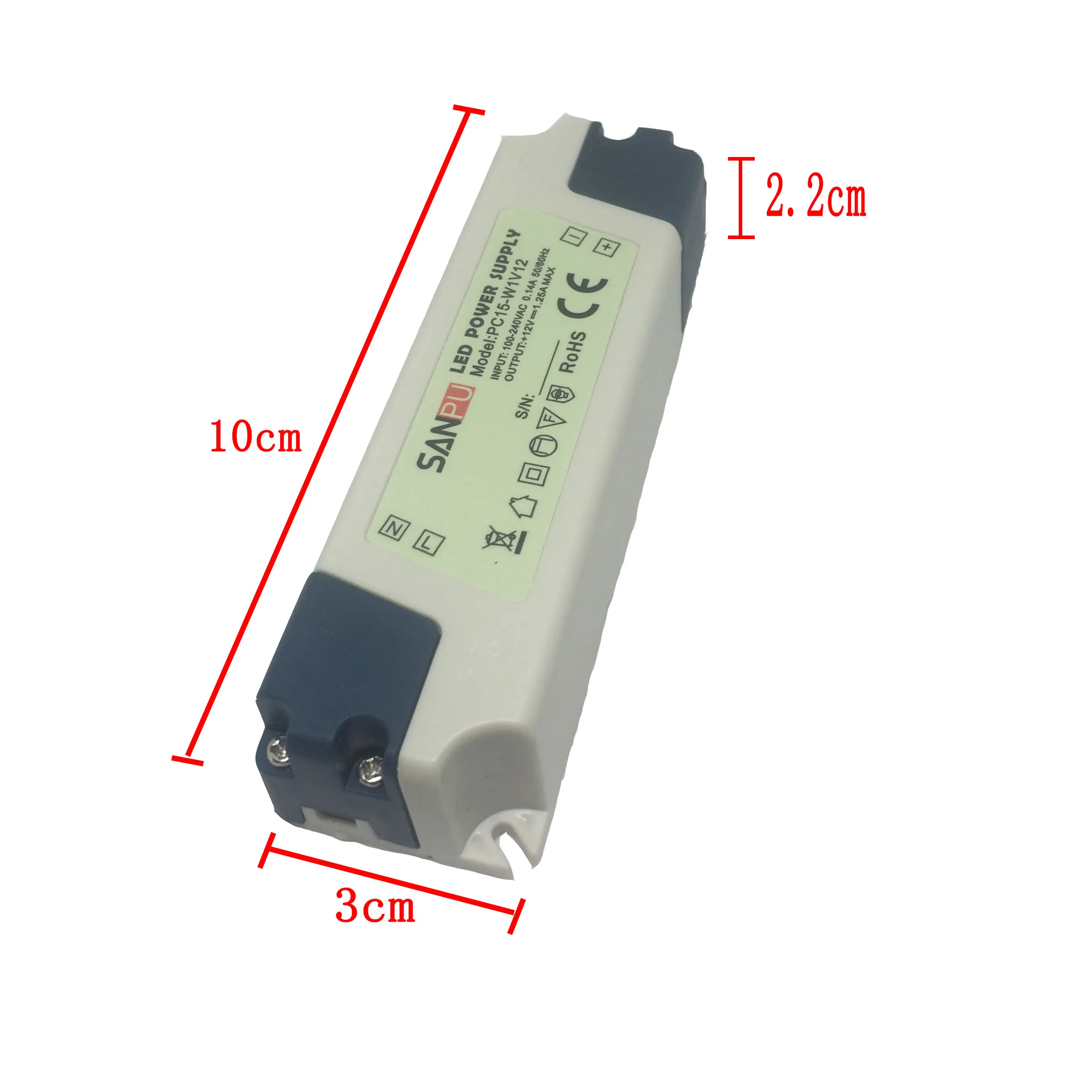 SANPU LED التيار الكهربائي 12 فولت 15 واط الجهد المستمر إخراج واحدة داخلي استخدام IP44 البلاستيك قذيفة صغيرة الحجم PC15-W1V12