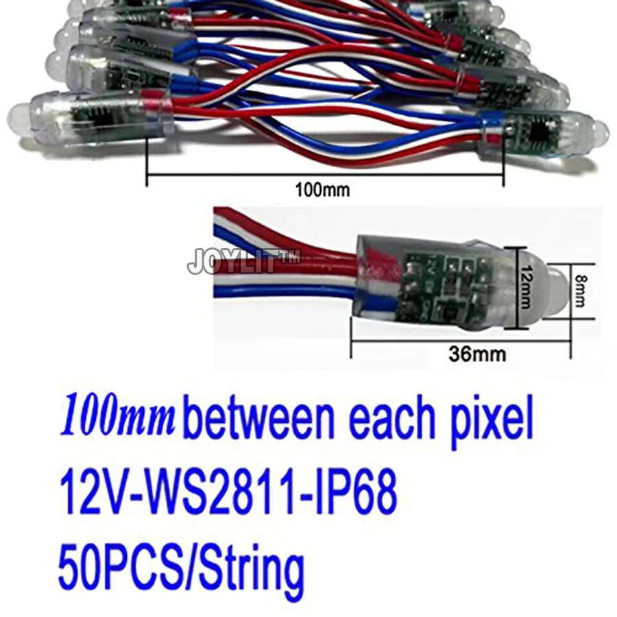 送料無料100ピース5V 12V WS2801 12mmモジュール拡散デジタルRGB LEDピクセル弦ライト個別LEDモジュール50ピース/文字列IP68