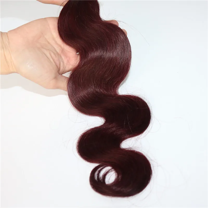 Tissage de cheveux naturels Body Wave ombré 4x4, avec Lace Closure, 300 grammes, deux tons, teinture bordeaux 99J, de 3