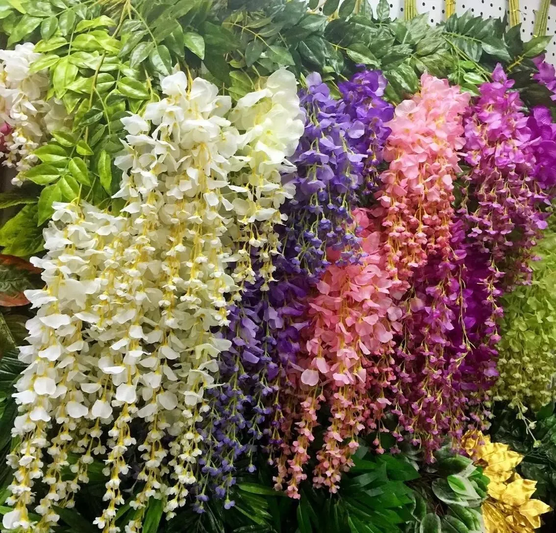 2017 새로운 위 테리아 웨딩 장식 110cm 6 색상 긴 인공 장식 꽃 Garlands 파티 웨딩 홈 DHL 무료 배송