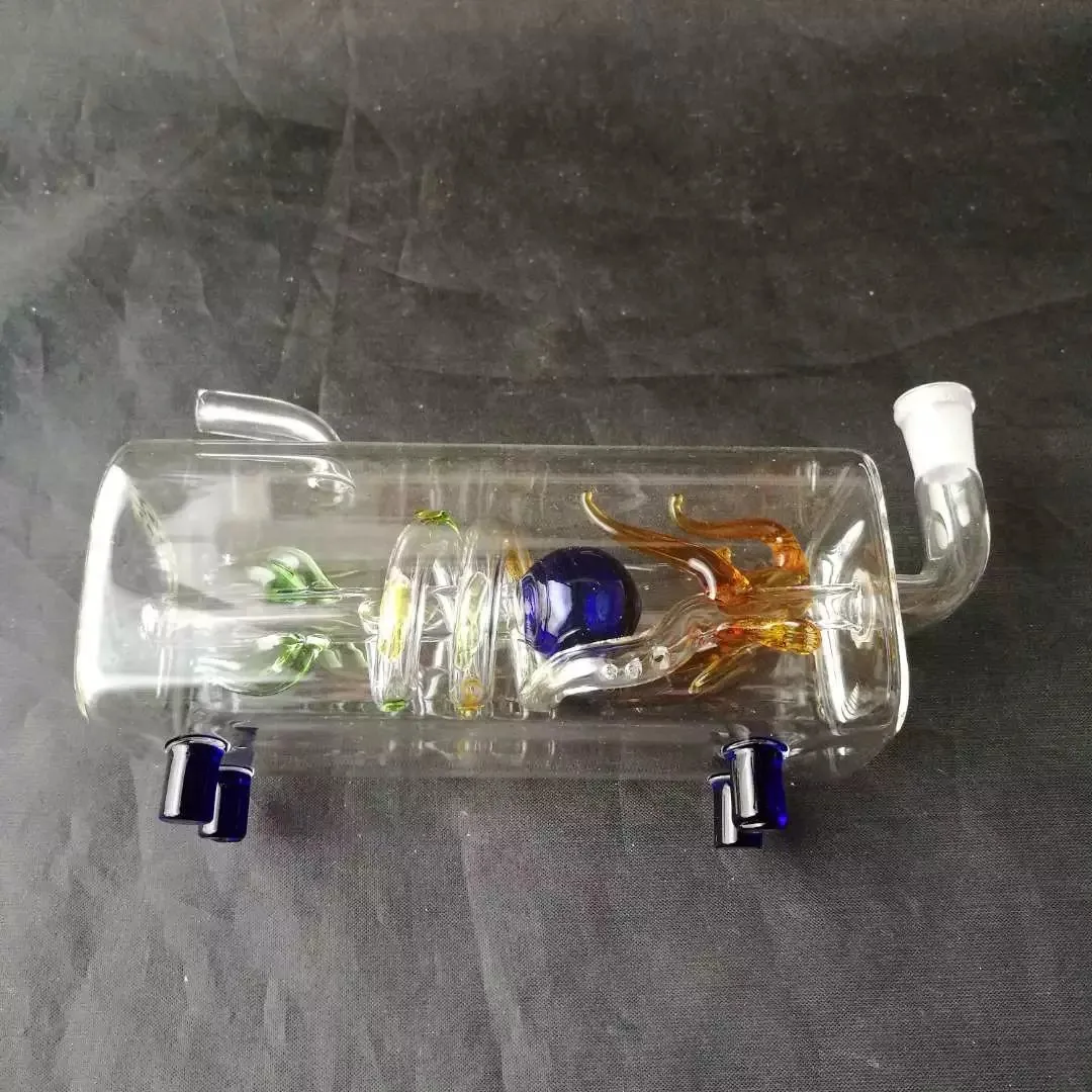 Accessoires de bongs en verre de fumée d'eau de dragon de pan de tube horizontal, accessoires de bongs en verre en gros, narguilé en verre, fumée de tuyau d'eau fre