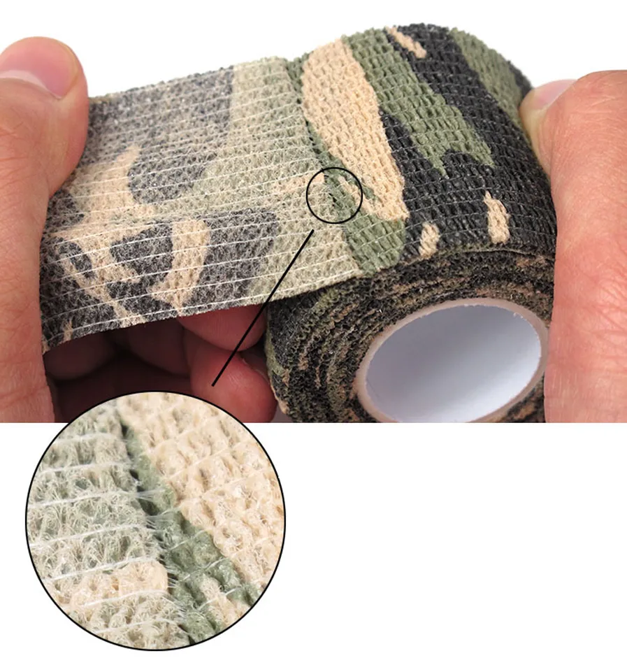 Selfadhesive Nonwoven 5CMX45M Camouflage Wrap Rifle Hunting Shooting Cycling Tape Camo Stealth Tape For Knife EDC Tools1203030