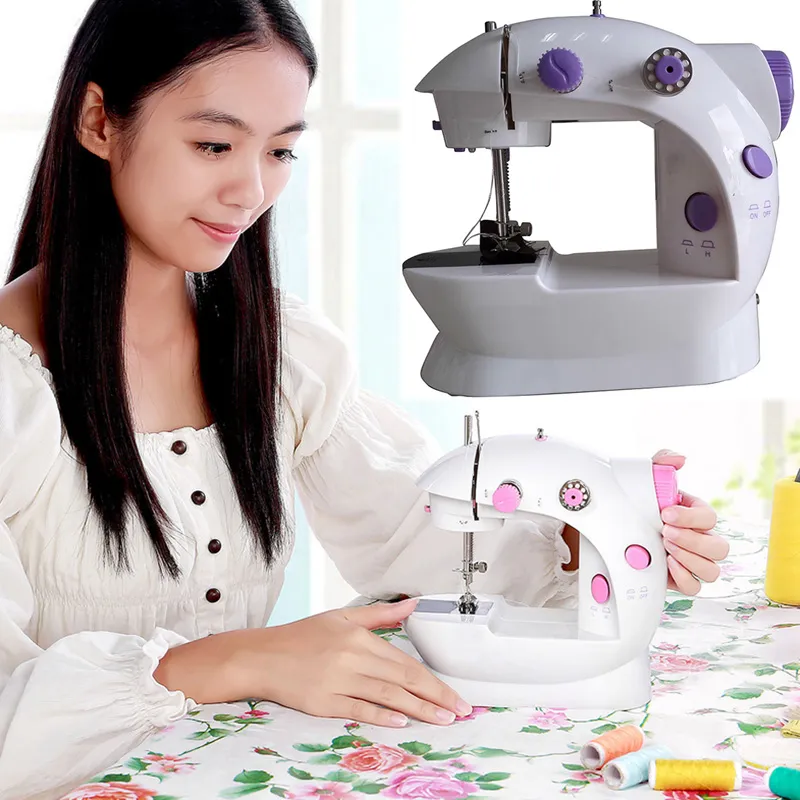 Máquina de coser de alta calidad Mini hogar eléctrico DIY Máquina de coser manual de doble velocidad con fuente de alimentación Pequeño hogar gratis DHL WX9-25