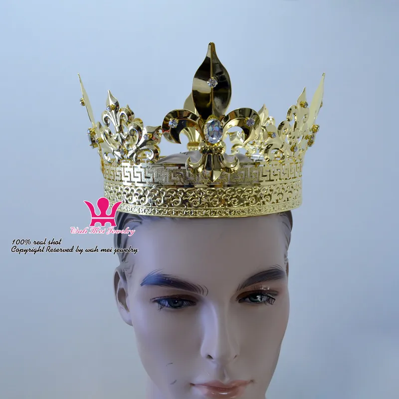 Kral Prens Gold Crown Tiara Metal İmparatorluk Majestic Erkekler Kadın Saç Takı Cosplay Proms Royal Style Party Party Partisi Gösteri Aksesuarları Mo198987601