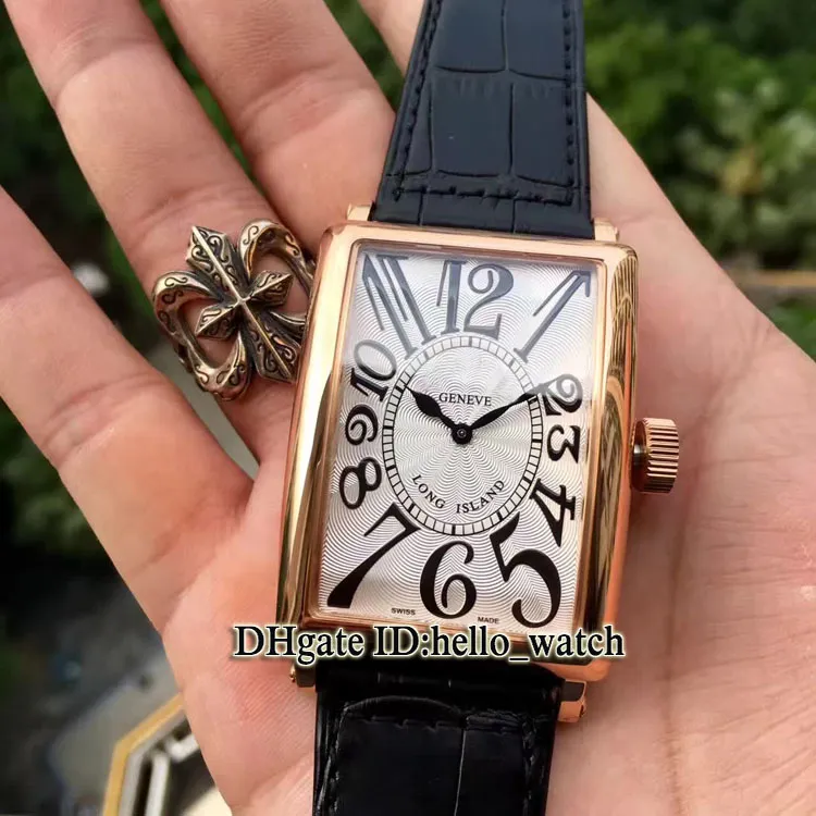 Alta qualidade longa ilha clássica 1200 sc whtie dial relógio masculino automático rosa caso de ouro pulseira de couro barato novos relógios243c