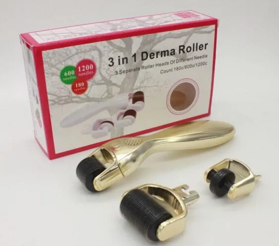 Rullo Derma 3 in 1 Aghi in lega di titanio inossidabile DRS Derma Roller con 3 teste 180 + 600 + 1200 aghi Kit rullo Derma la rimozione dell'acne