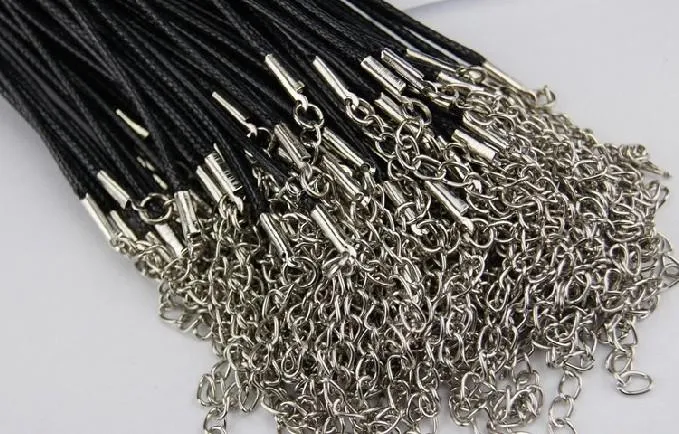 500 stks zwart lederen koord ketting met kreeft sluiting charms sieraden DIY 2mm / 1,5 mm