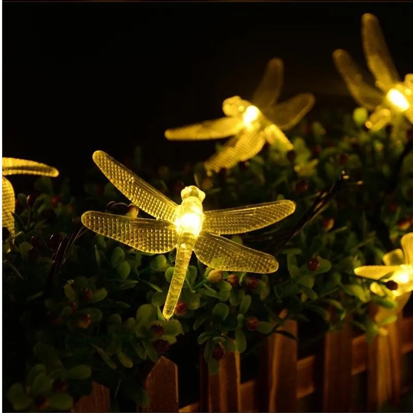 Lumières de Noël solaires 30 LED guirlandes solaires libellule féerique pour les décorations de jardin de fête de noël lampe solaire extérieure