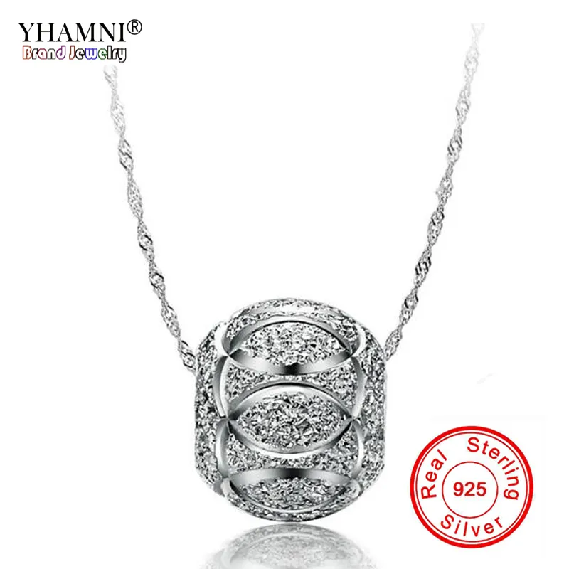 Yhamni Fine Jewelry 100% 925 Sterling Silver Bead Naszyjnik dla kobiet Silver Łańcuchy Oświadczenie Naszyjniki Hurtownie BKN006