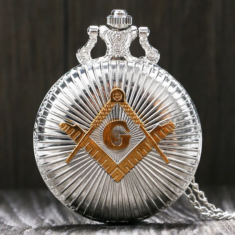 Wholesale-Fashion Silver & Golden Masonic Free-Mason Freemasonry Theme Pocket Watch With Necklace Chain Best Gift For Men Women