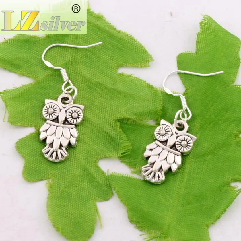 Owl Bird Earrings 925 Silver Fish Ear Hook E991 lot Antique Silver Dangle Chandelier 11x36mm3133406