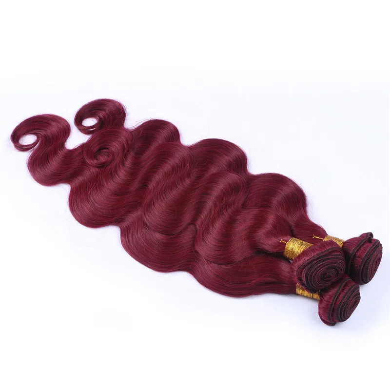 Peruvian Wine Red Human Hair Extensions Body Wave Wavy #99J Burgundy Red Virgin Remy Human Hair Weave Bundles Double Wefts