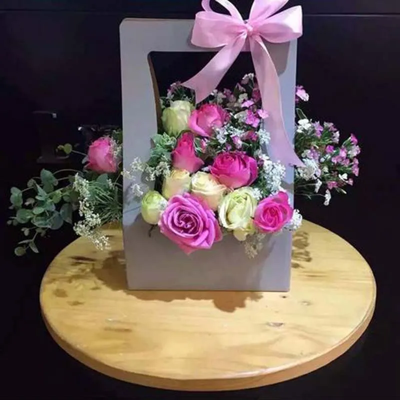 Nuevo papel de regalo de flores Caja de regalo de mano Embalaje rectangular plegable Cesta de flores Decoración para el hogar Suministros para fiestas 2534