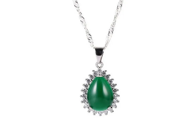 Yhamni Original Natural Green Gem Malay Kamień Wisiorek 925 Sterling Silver Naszyjnik Moda Kryształ Wisiorek Naszyjnik Biżuteria Hurtownie XD276