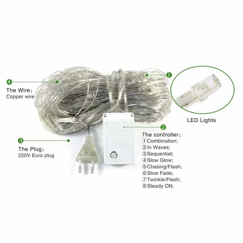 LED NET STRING LICHTEN Kerstmis Outdoor Waterdicht Mesh Fairy Light 2m x 3m 4m x 6m Wedding Party Lamp met 8 Functiecontroller