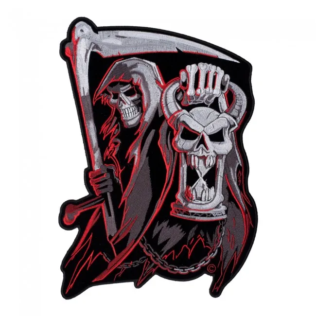 Countdown To Death Grim Reaper Zandloper Patch, Reaper Schedel Geborduurde Ijzer Op Patches 9*12.75 INCH Gratis Verzending