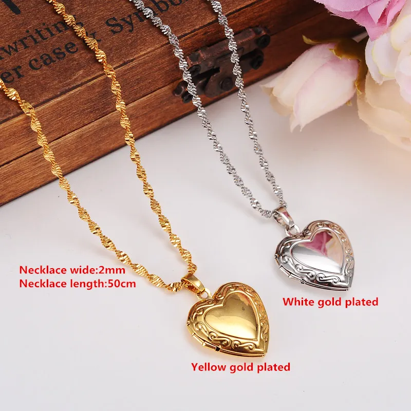 Valentines Gift Heart Locket Blank space Pendant Necklace Women Jewelry 18k Yellow Gold GF Filled Romantic Fancy242L