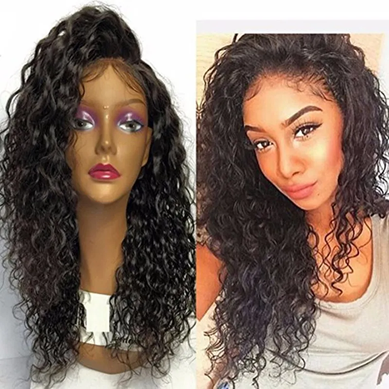 Cheap High Quality Heat Resistant Japan Fiber Long Black Water Wave Synthetic Lace Front Wigs With Baby Hair for Black Women