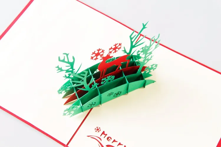 3D Pop-up Kaarten Santa Deer Kerstboom Handgemaakte Kirigami Origami Wenskaart Feestelijke feestartikelen