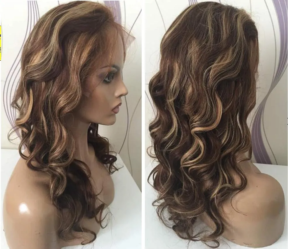 Wavy highlight full lace wig with natural hairline 130 density loose wave highlight brazilian hair lace front wigs with baby hair for black woman