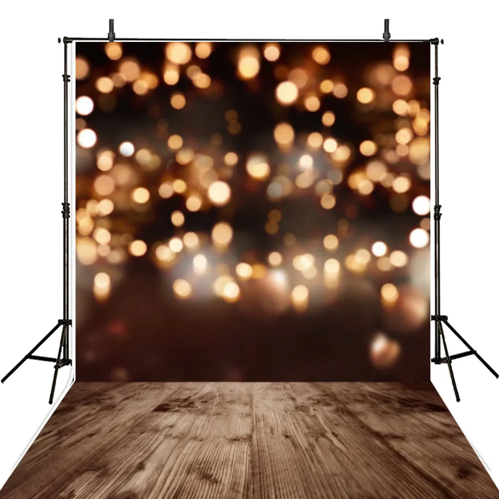Golden Shimmer Lights Bokeh Backdrop Photography Glitter Night Photographic Background Wood Texture Floor Newborn Baby Photo Shooting Props