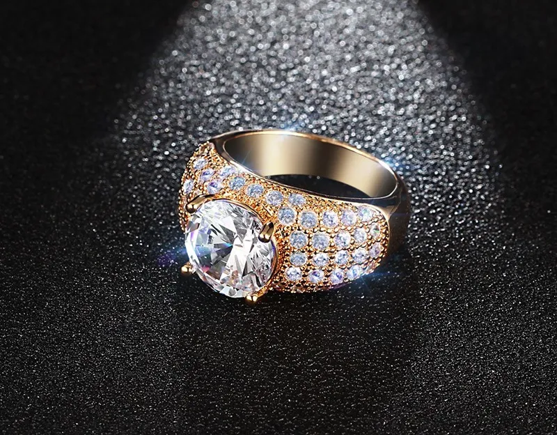 Anneaux de diamant simulés vintage pour femmes Bijoux de mariage Gold Big Round Round Ring Ring en gros RT-017