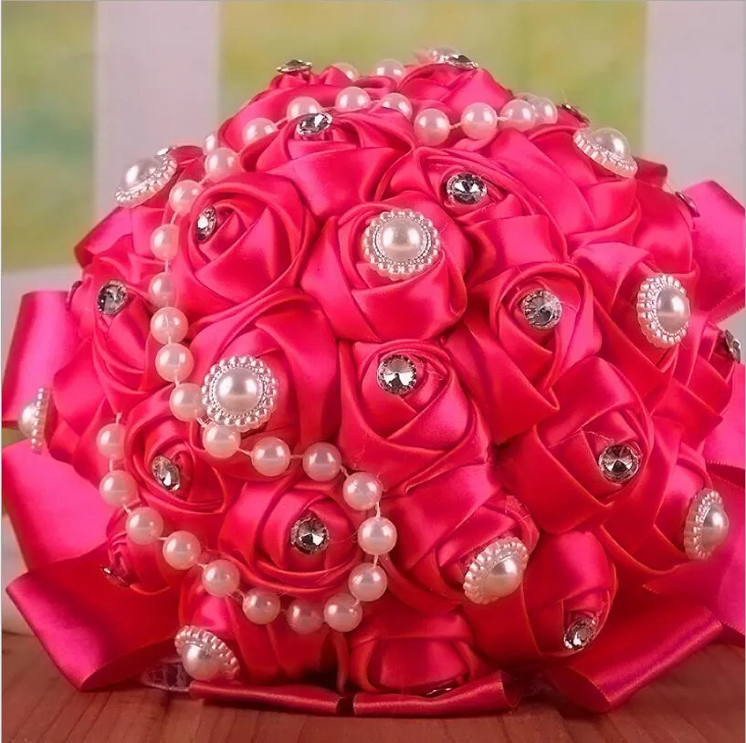 Wedding Bouquets Pearls Handmade Flowers Artificial Bridesmaid Bouquet Sweet 15 Quinceanera Bouquets Silk Ribbons Lace Holding Flo1906527