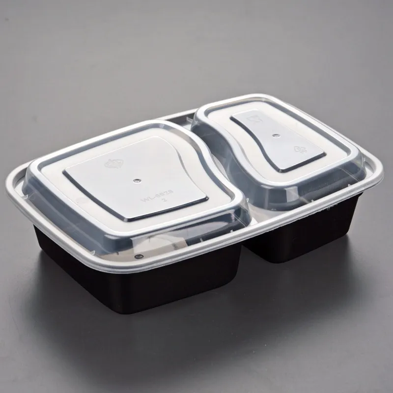 900 ml Wegwerp Plastic Food Container 2-Compartiment Voedsel Maaltijden Opslag Holoder 2 Kleuren Afsluiten Doos Servies