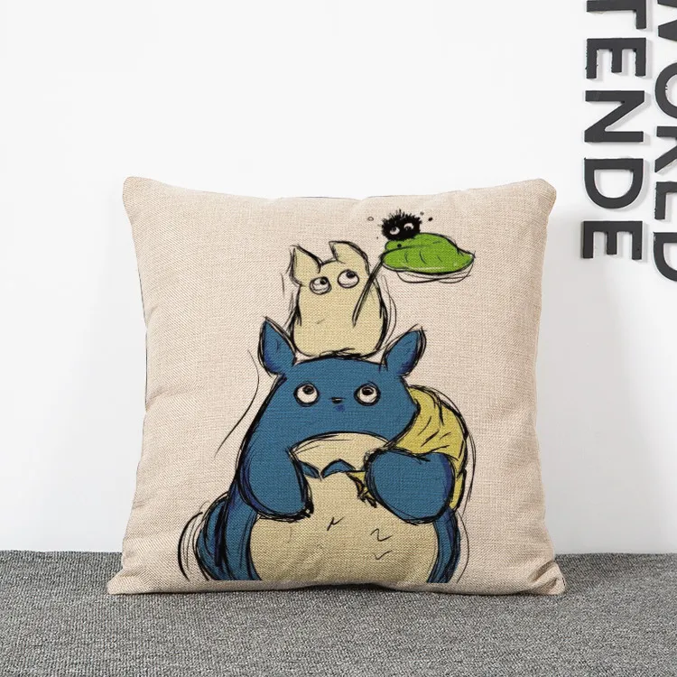 Dessin animé totoro housse de coussin décoratif enfants lit chaise canapé jeter taie d'oreiller anime almofada lin cojines