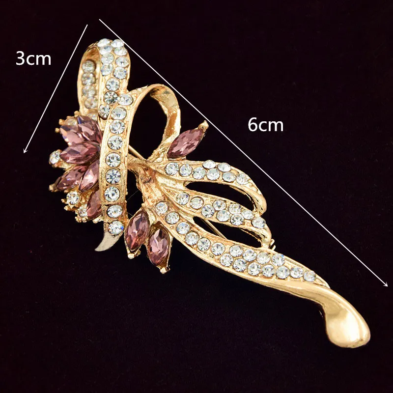 Amazing Gold Plated Alloy Stunning Diamante Pretty Big Bow Brooch Purple Crystals Fashion Lapel Pins For Men And Women