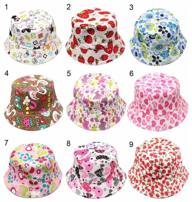 New 36 Models Children's Bucket Hats New Fashion Print Summer Sun Hat Colorful Patch Flat Caps