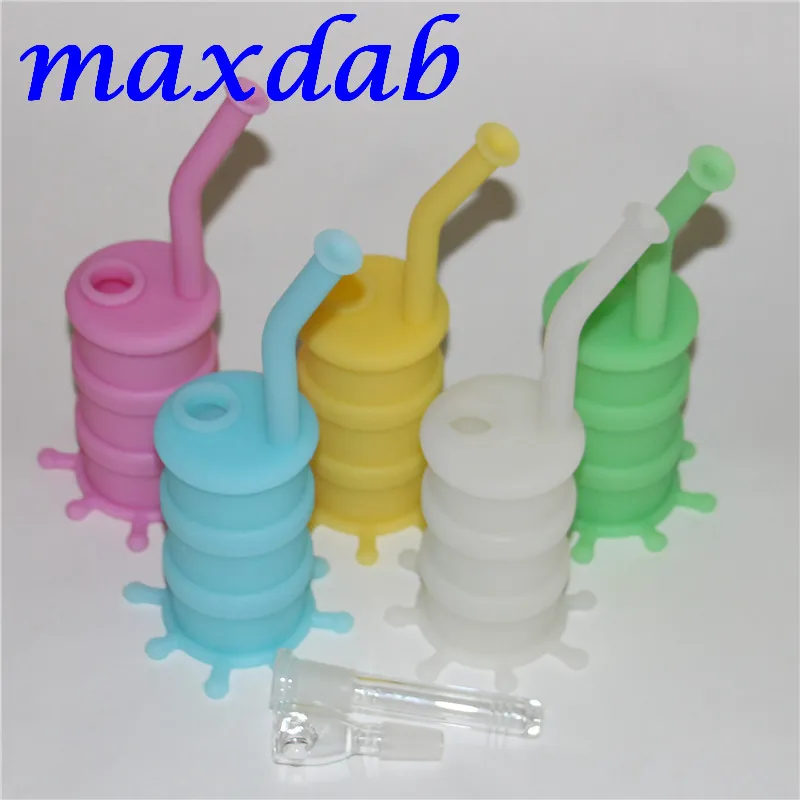 mini glow in dark silicone water pipe hookah glass bongs water pipes silicone oil rig bubble seven colors for choice