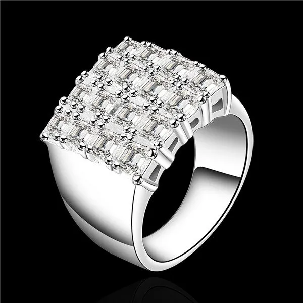 nouvelle arrivée Carré plaqué argent sterling bague fit femmes, mariage blanc pierre précieuse 925 argent plaque anneaux Solitaire Anneau ER479