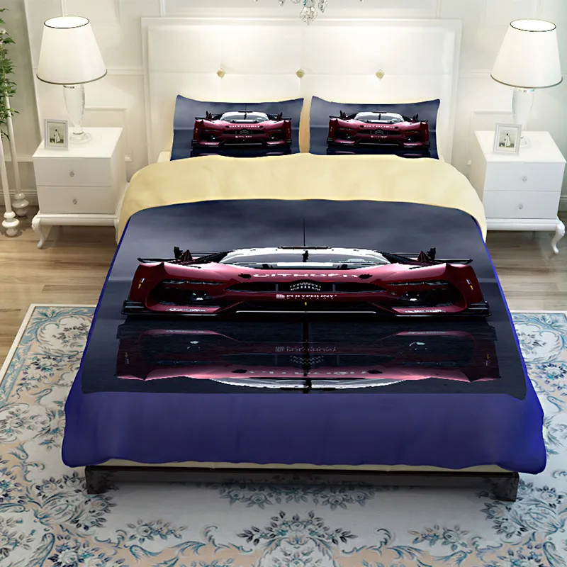 Cool 3D Red Sports Car Bedding Set Boy Children Women Flat Bed Sheet