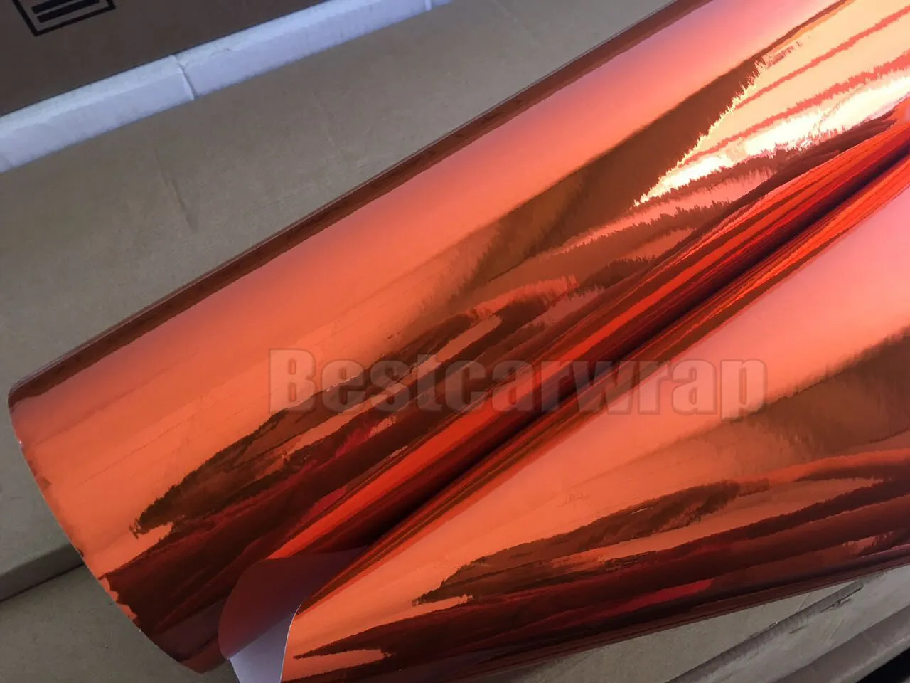 Premium Orange Chrome Vinyl Wrap With Air bubble Free flexible stretchable Mirror Chrome For Car COVERING styling 1.52x20m/Roll 5x66ft