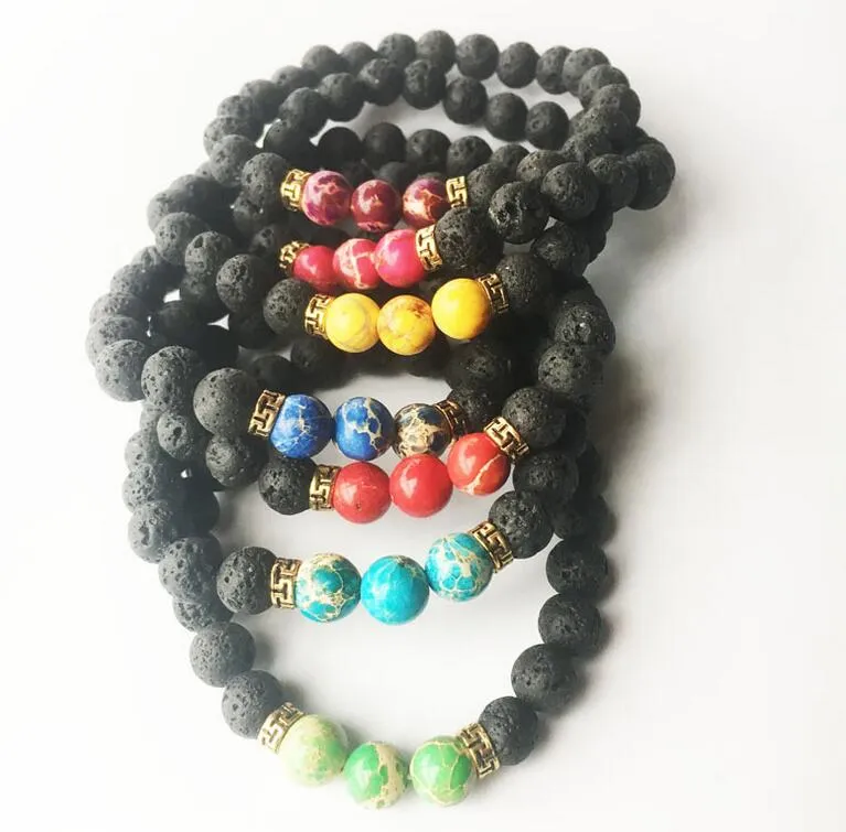 New Arrival Lava Rock Beads Charms Bracelets colorized Beads Men's Women's Natural stone Strands Bracelet For Fashion Jewelry