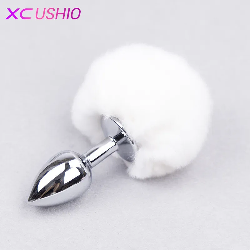 7 Color Small Size Metal Rabbit Tail Anal Plug Stainless Steel Bunny Tail Butt Plug Anal Sex Toys for Women Adult Sex Products 0701