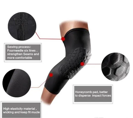 Nya Honeycomb Anti-Collision Professional Basketball Compression Knee Sleeve Protector Team Sport Training Kne Pads Gratis frakt