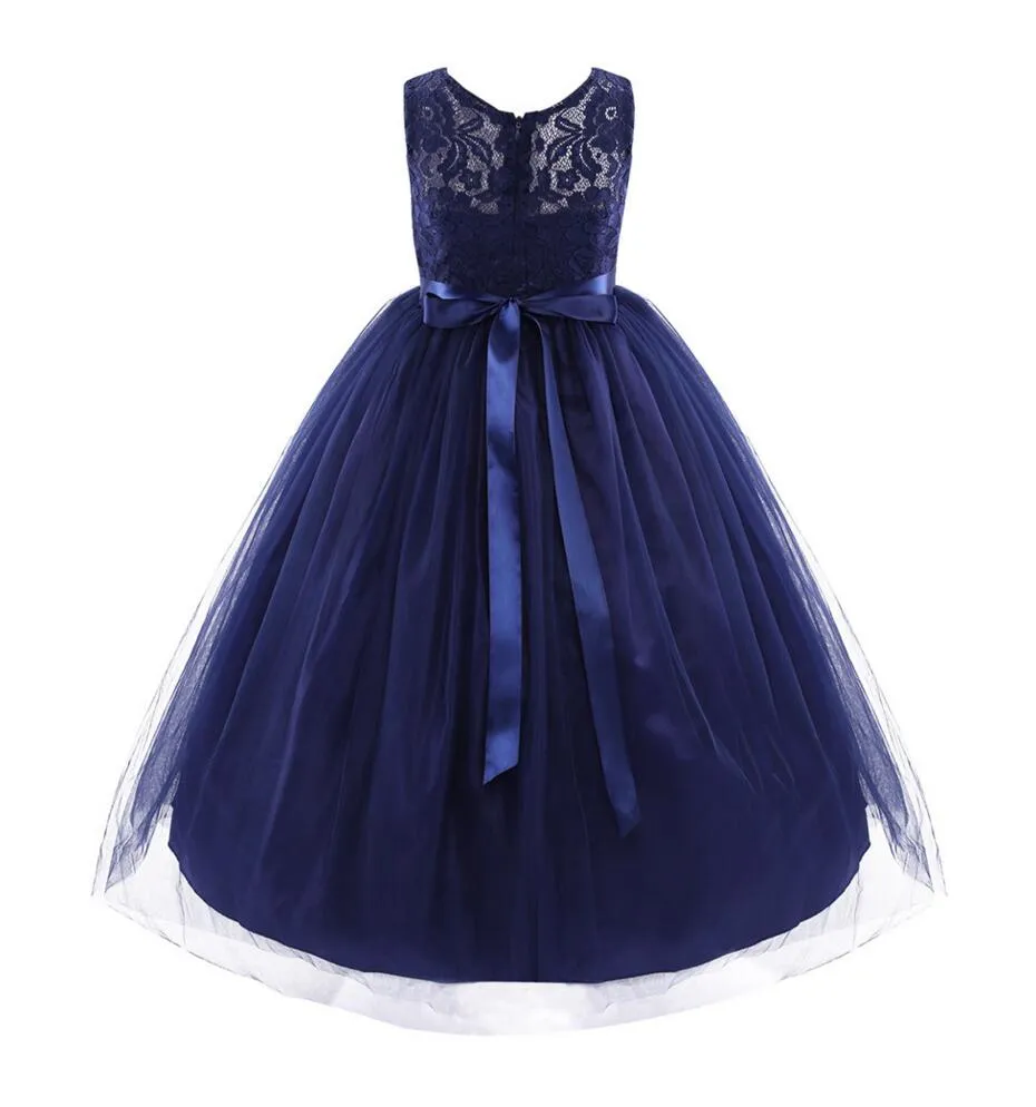 Prawdziwe zdjęcia Haftowane Koronki Wesele Formalne Kwiat Girl Dress Baby Urodziny Cummunion Maluch Dzieci Tulle Koronka Junior Druhna Dress