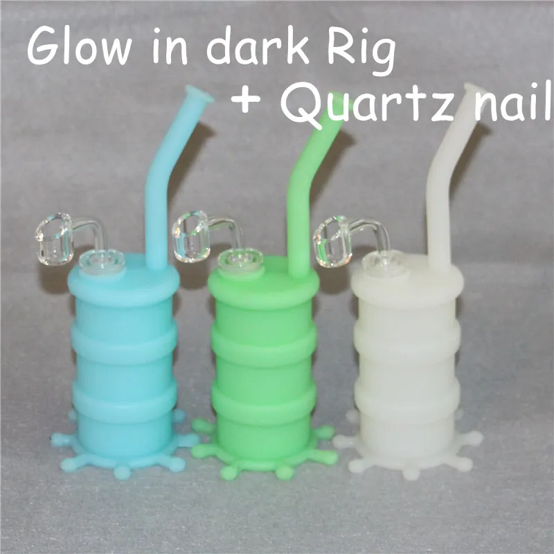 Silicon Rigs Siliconen waterpijp bongs Glow in the dark olie dab rig met heldere 4 mm 14 mm mannelijke kwartsnagels