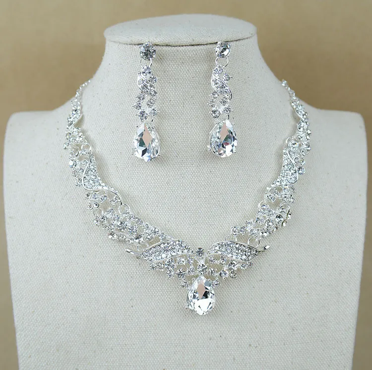 Acessórios de Noiva de luxo Colar de Diamante De Cristal gota de água Brinco Acessórios Conjuntos de Jóias de Casamento Baratos Moda jóias