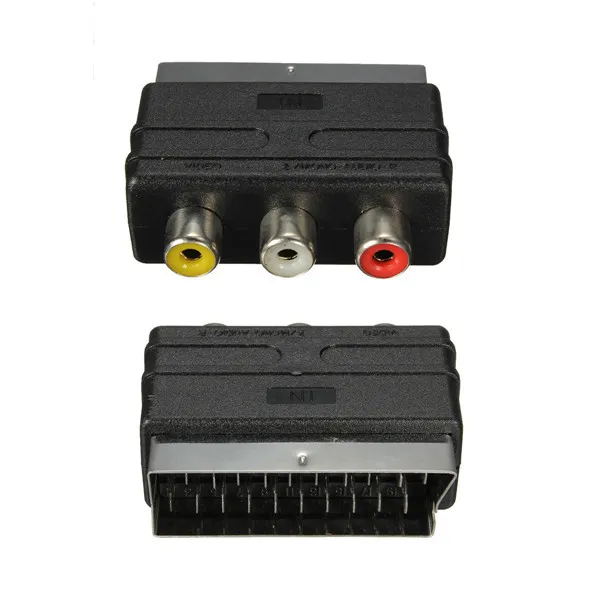 20 pins Scart Male Plug to 3 RCA Female AV TV Audio Video Adapter Converter in