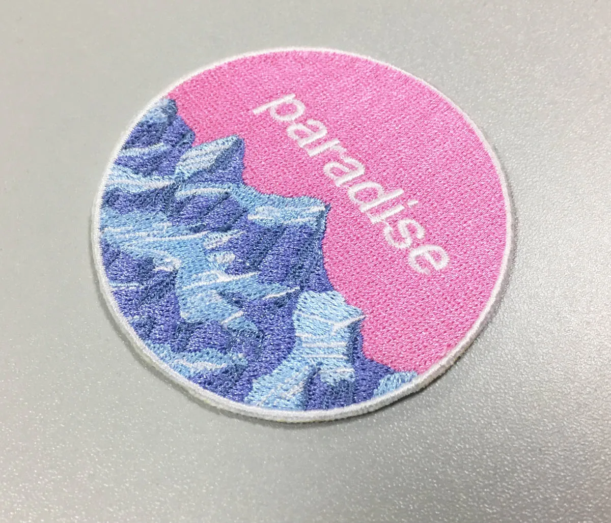 Fresh Brush Mountain Cute Pink Paradise Iron on Patches Cartoon Custom Embroidery Patches 3 INCH 