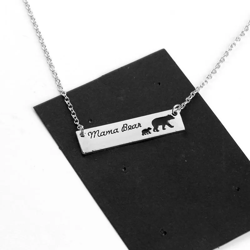 2020 Mama Bear Baby Bear Necklace Silver Bar Pendant Chains Mother and Daughter Love Fashion Jewelry for Women Kids