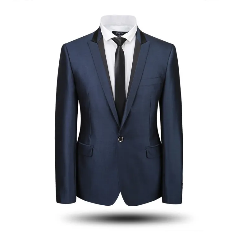 Hurtownie- Custom Made Classic Mens Garnitury Hurtownie Casual Business Blazer Ślub Tuxedos Shinny Dark Blue Granatowy Dwa kawałki Peaked Lapel