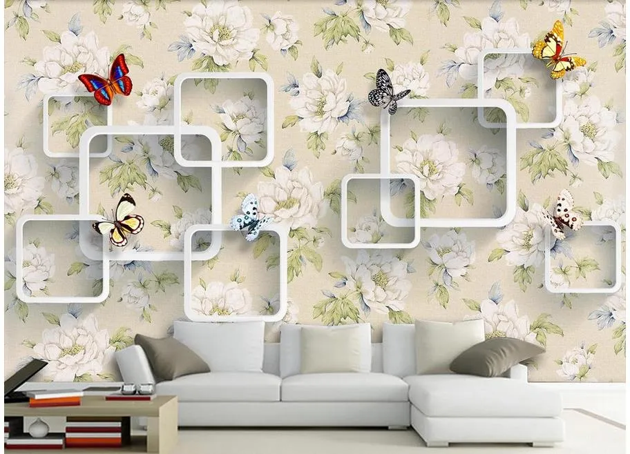 High Quality Customize size Modern Retro Floral Butterfly 3D TV Wall wallpaper for walls 3 d for living room
