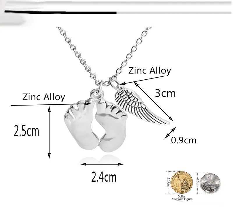 niedliche kleine Füße Winkel Flügel Doppel Anhänger Halsketten 925 Sterling Silber Liebe Baby Halskette beste chrismas Geschenk für Ihr Kind