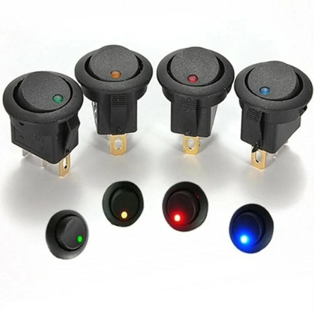 16A 12V RUND LED ROCKER INDIKATOR VOGGLE SWITCH 3 PIN PIN ON-OFF SPST-switch för bilbåt Truck Trailer